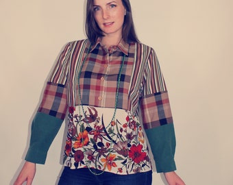 Upcycled Top, Upcycled Clothing for Women, Upcycled Blouse, Patchwork Top, Upcycled Clothing, Reworked Clothing, Slow Fashion