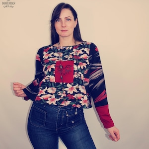 Top riciclato, Abbigliamento riciclato per donna, Maglietta riciclata, Top patchwork, Top rielaborato, Abbigliamento riciclato, Abbigliamento rielaborato, Moda lenta