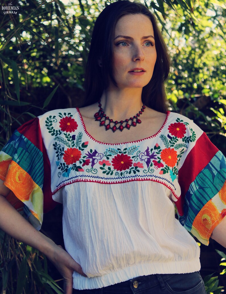 Upcycled Top, Upcycled Clothing for Women, Embroidered Top, Patchwork Top, Upcycled Clothing, Reworked Clothing, Slow Fashion, Mexican Top image 4