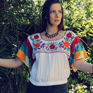 Upcycled Top, Upcycled Clothing for Women, Embroidered Top, Patchwork Top, Upcycled Clothing, Reworked Clothing, Slow Fashion, Mexican Top image 1