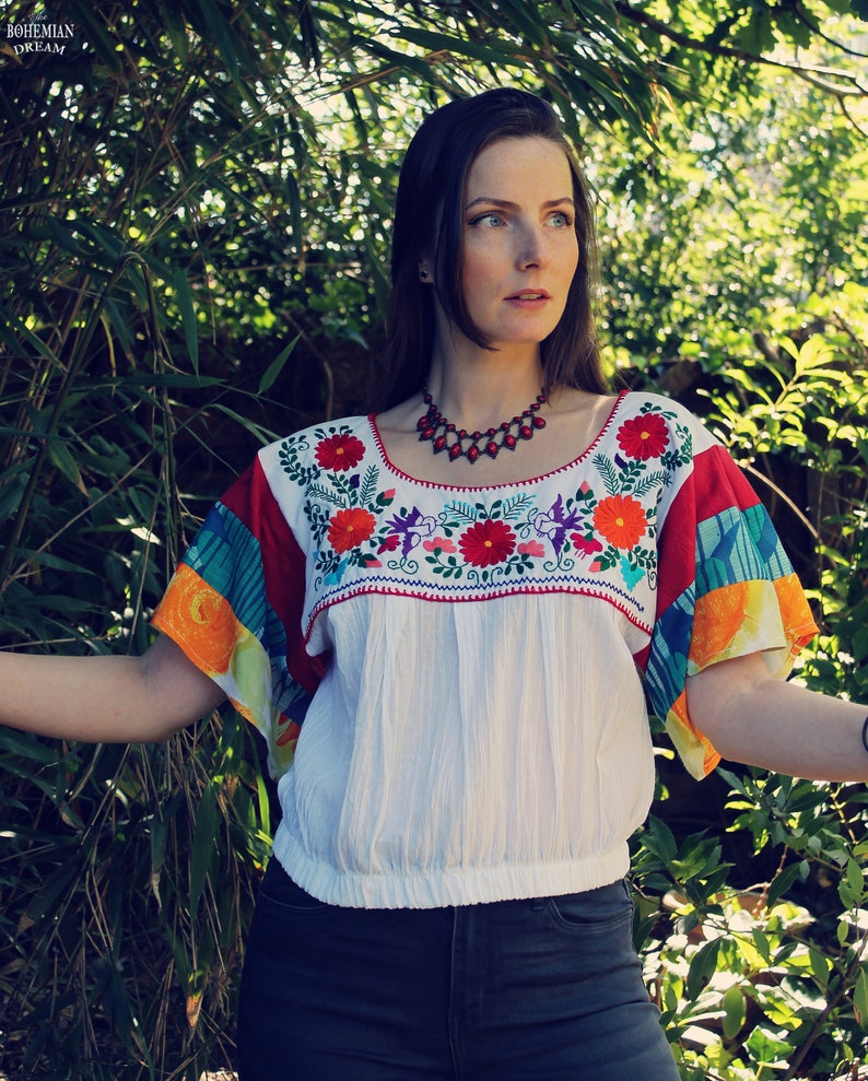 Upcycled Top, Upcycled Clothing for Women, Embroidered Top, Patchwork Top, Upcycled Clothing, Reworked Clothing, Slow Fashion, Mexican Top image 1