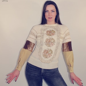 Sweter z recyklingu, Ubrania z recyklingu dla kobiet, Sweter patchworkowy, Przerobiony top, Ubrania z recyklingu, Zrównoważona odzież