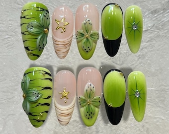 Lime Blossom Starfish Nails