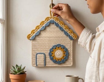 Crochet House Wall Hanging Pattern, Boho Cottage Decor (PDF Download)