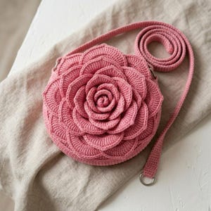 Crochet Rose Flower Bag Pattern PDF, 3D Blooming Purse, Beginner Friendly Handbag (Digital Download) image 6
