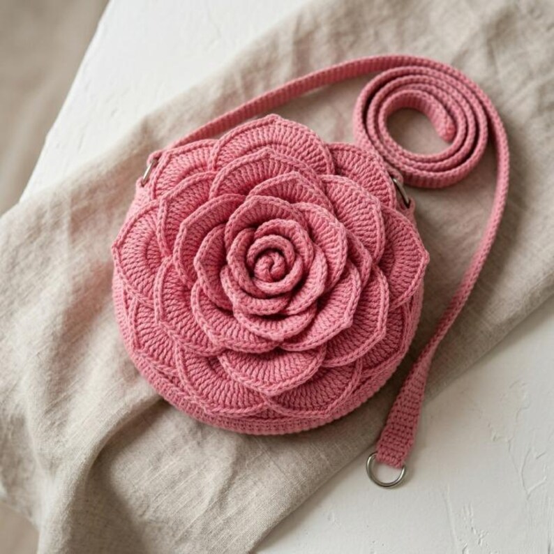 Crochet Rose Flower Bag Pattern PDF, 3D Blooming Purse, Beginner Friendly Handbag (Digital Download) image 6