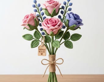 Realistic Crochet Rose Bouquet Pattern, 3D Floral Arrangement Tutorial (PDF Download)