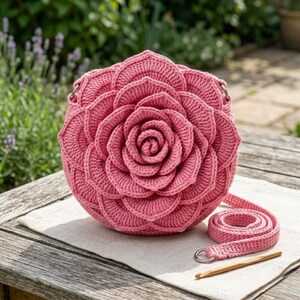 Crochet Rose Flower Bag Pattern PDF, 3D Blooming Purse, Beginner Friendly Handbag (Digital Download) image 7