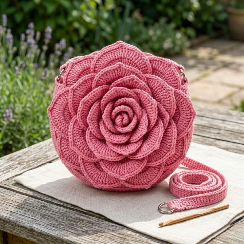 Crochet Rose Flower Bag Pattern PDF, 3D Blooming Purse, Beginner Friendly Handbag (Digital Download) image 7