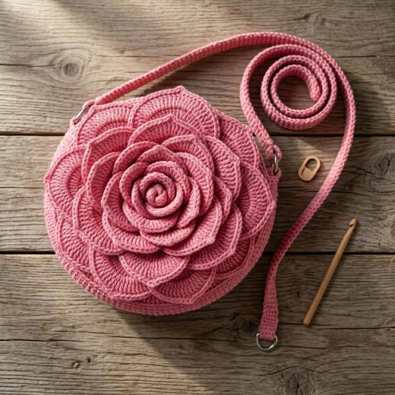 Crochet Rose Flower Bag Pattern PDF, 3D Blooming Purse, Beginner Friendly Handbag (Digital Download) image 8