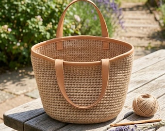 Patrón para bolso de cesta de yute a crochet / Bolso de mercado rústico (descarga en PDF)
