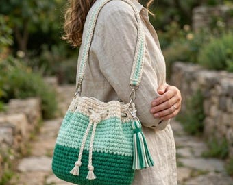 Patrón de bolso tipo cubo de ganchillo para principiantes / Bolso Torba con cordón de hilo de camiseta (Descarga en PDF)