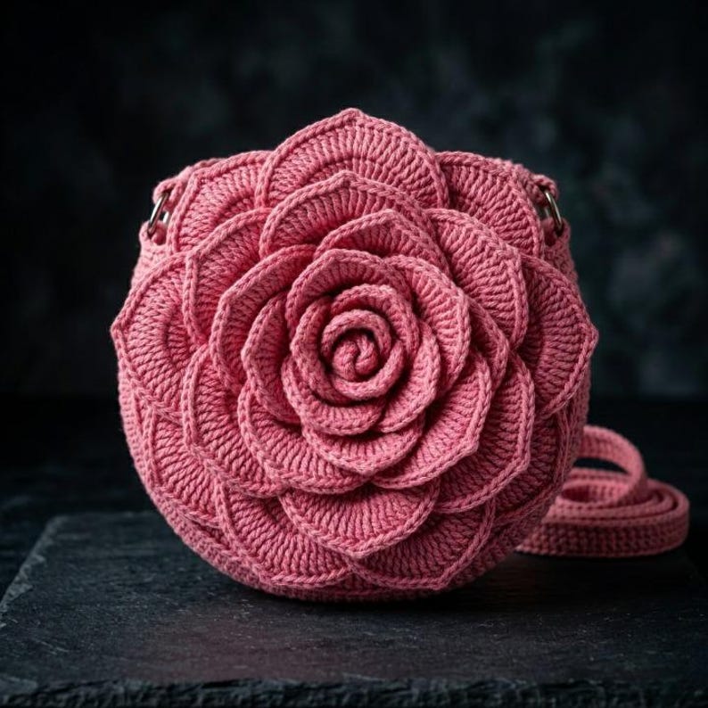Crochet Rose Flower Bag Pattern PDF, 3D Blooming Purse, Beginner Friendly Handbag (Digital Download) image 5