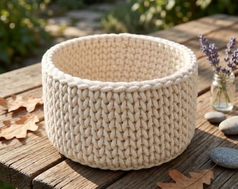 Patrón de cesta de ganchillo con punto de chaleco para principiantes, organizador de cordón de macramé resistente (PDF)