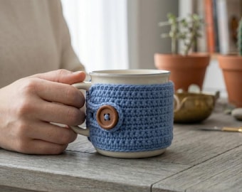 Patrón de funda para taza de café a crochet / Patrón de funda para taza de café a crochet / Soporte para taza de café con botones, ideal para principiantes / Descarga digital