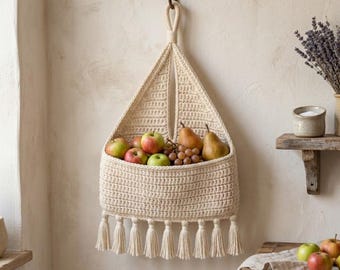 Patrón de hamaca de frutas a crochet en PDF / Patrón de cesta colgante de frutas a crochet / Cesta de almacenamiento de cocina / Soporte para frutas y verduras estilo boho / Descarga instantánea