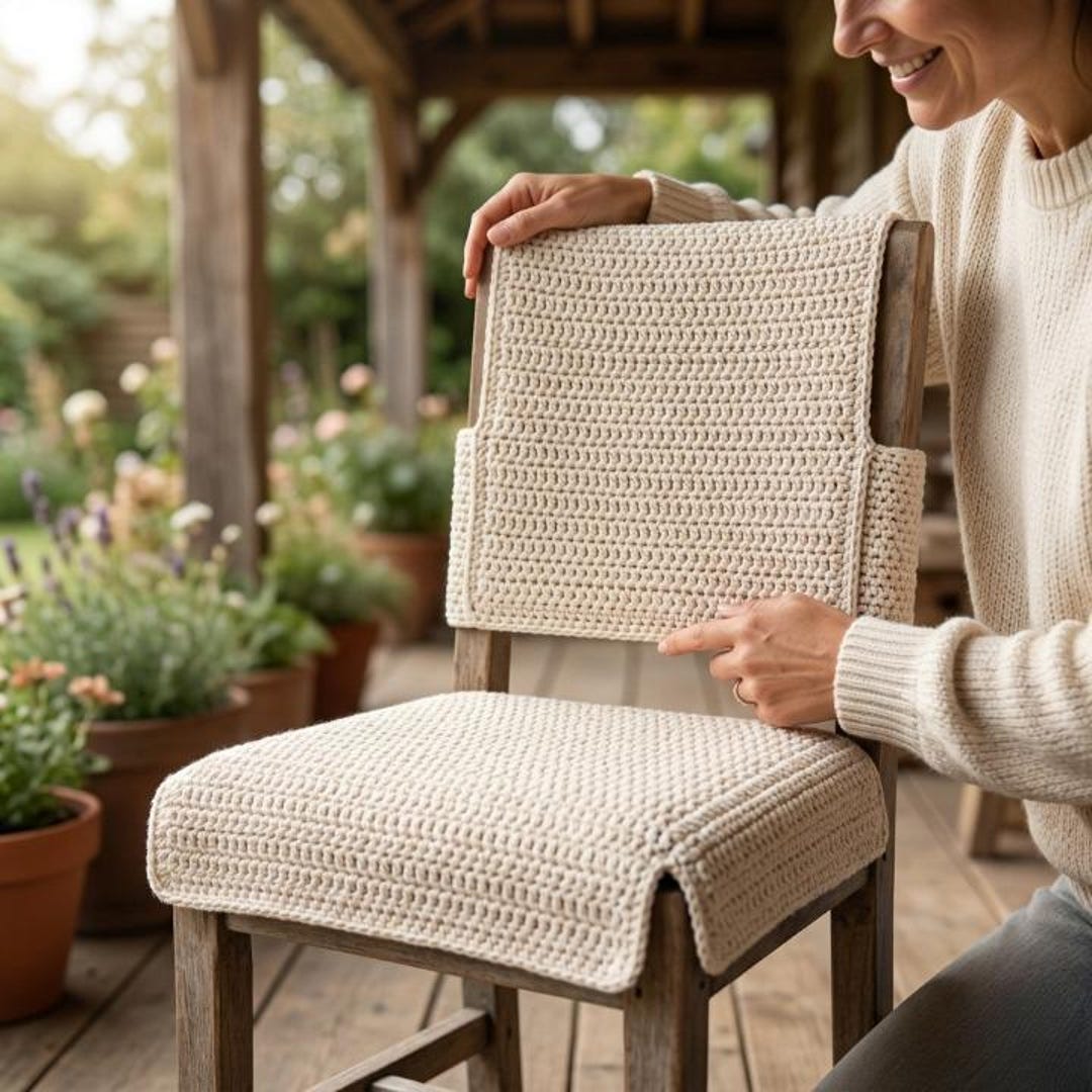 Beginner Crochet Chair Cover Pattern – Easy Dining Slipcover DIY Home ...