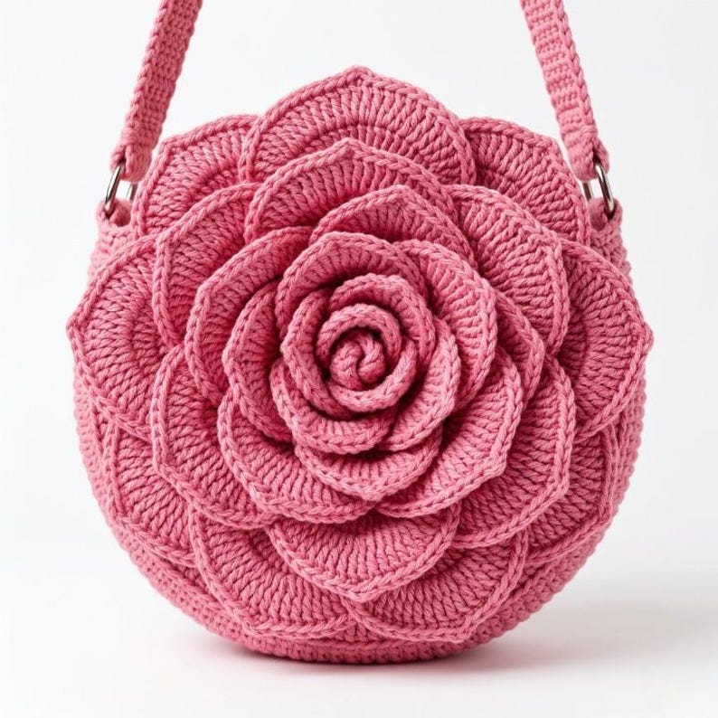 Crochet Rose Flower Bag Pattern PDF, 3D Blooming Purse, Beginner Friendly Handbag (Digital Download) image 3