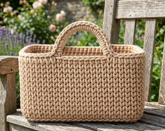 Patrón de cesta de picnic a crochet, cesta rectangular a crochet, cesta con punto de chaleco, cesta a crochet para principiantes (PDF)
