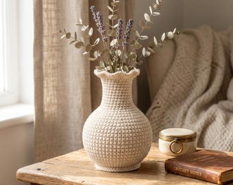 Patrón de jarrón de ganchillo texturizado, tutorial de amigurumi para principiantes en decoración del hogar (PDF)