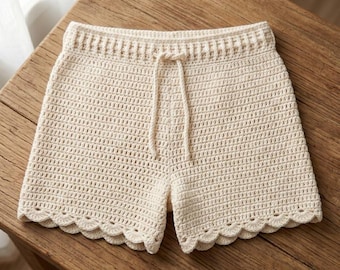 Patrón de shorts de ganchillo, fácil, con cordón ajustable, para principiantes (PDF)