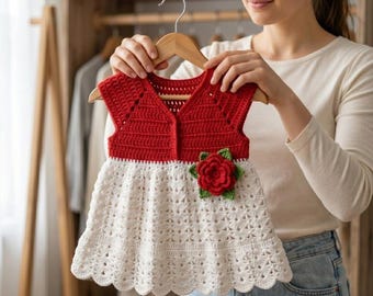 Patrón de vestido de bebé a crochet en PDF / Tutorial de vestido con volantes en punto V (para recién nacidos y niños pequeños)