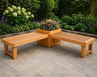 Planos para banco de exterior con macetero / Bancos de jardín DIY con macetero integrado / Asientos para patio con macetero (descarga en PDF)