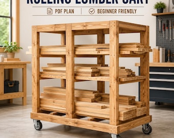 Rolling Lumber Storage Rack Plan, Mobile Workshop Wood Organizer PDF