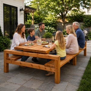 12 Ft Picnic Table Plans, Large Outdoor Table and Bench Plan, DIY Woodworking PDF, Cut List, Beginner Friendly Build