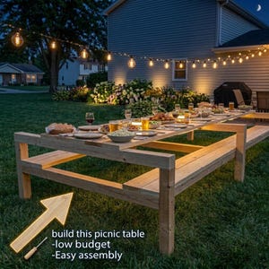 12ft Picnic Table and Bench Plans, Extra Large Outdoor Dining Furniture (PDF Download)