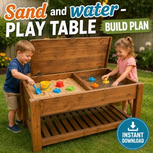 Kids Sand and Water Table Plans, Outdoor Sensory Activity Play Table Woodworking PDF