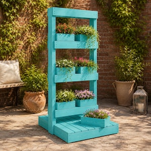 Ontwerp voor een verticale tuin, verstelbare houten plantenstandaard met verplaatsbare plantenbakken (PDF)