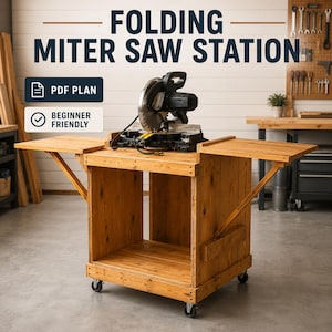 Folding Miter Saw Station Plan, Mobile Woodworking Cart Build (PDF Download)