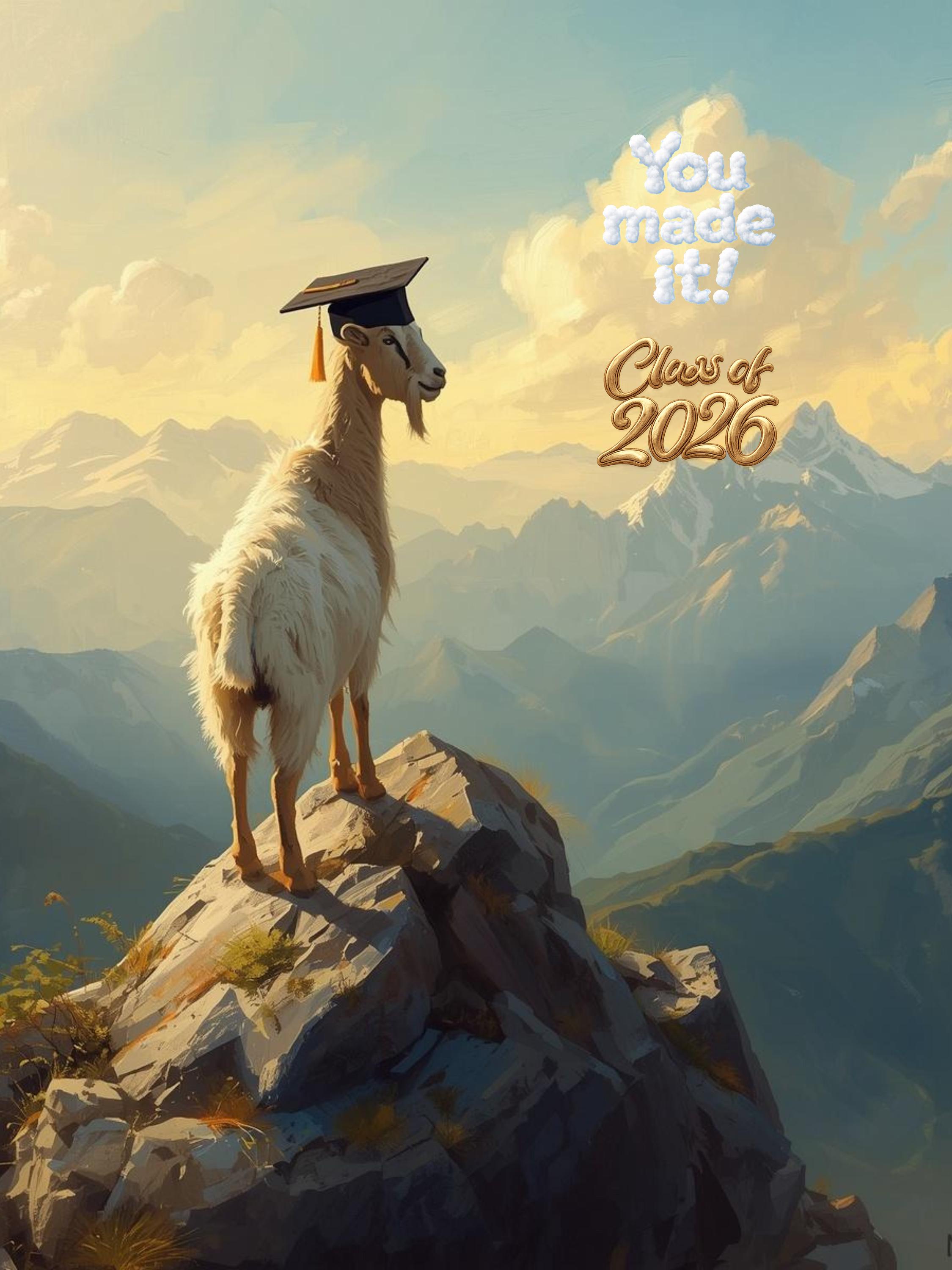 Graduation Goat Class of 2026 Printable Gift, Mountain Goat Graduation Artwork, Cap ...
