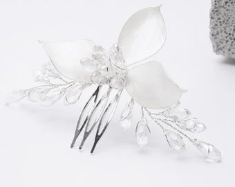 Sedef Bridal Hair Clip, Pearl Wedding Hair Jewelry, Elegant Handmade Crown