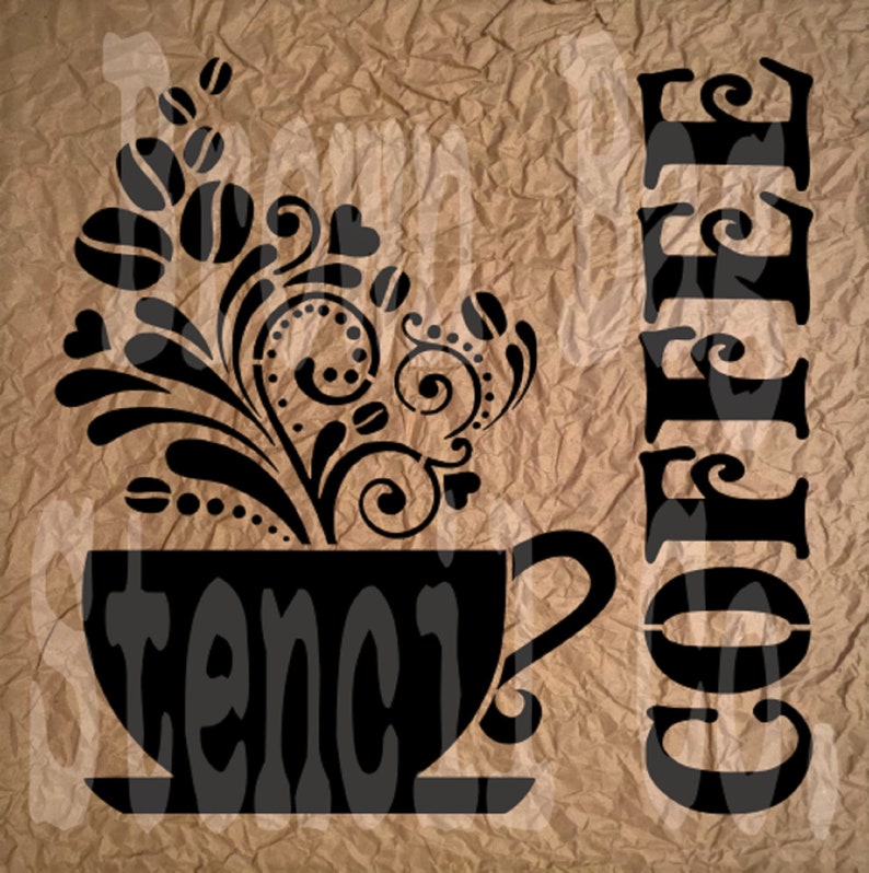 reusable mylar stencil Coffee Cup Stencil furniture stencil pillow stencil sign stencil COFFEE STENCIL 12x12