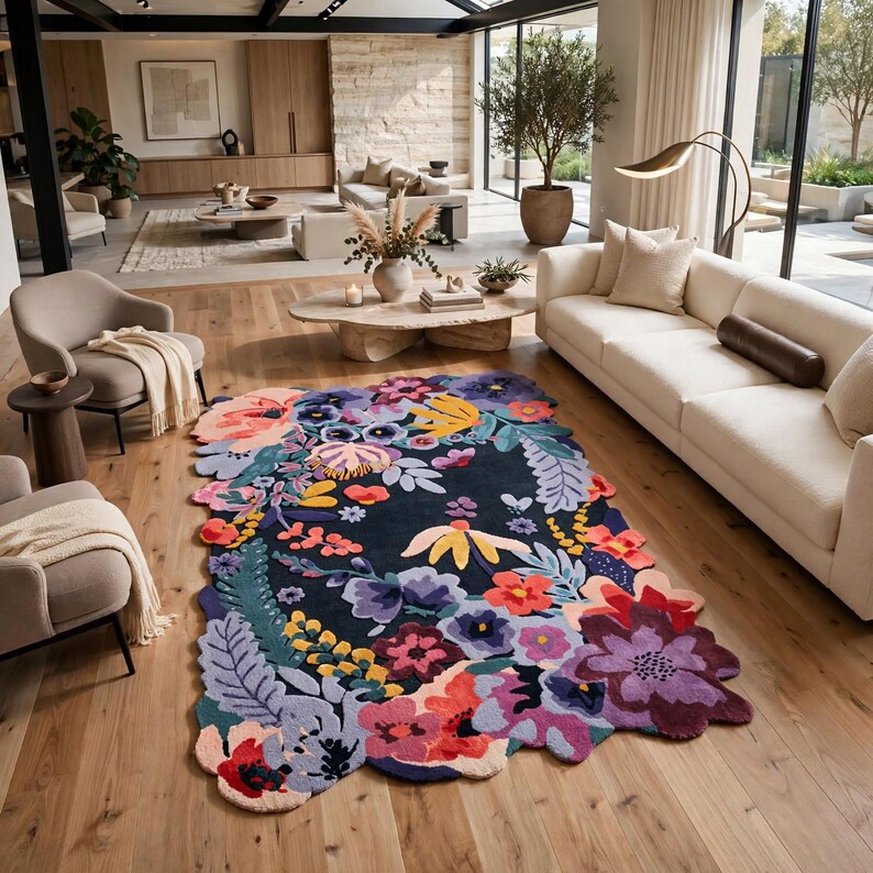 Rich Flower Rugs Hand Tufted New Zealand Wool Floral Rug, Organic Shape, 8x10 Ft - Etsy