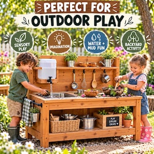 Kids Mud Kitchen Plans with Water Station PDF, Outdoor Play Kitchen, Montessori Sensory Table, Backyard Wooden Toy DIY Build Plans