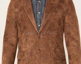 Mens Brown Leather Blazer Vintage Western Style Jacket Classic Cowboy Sport Coat Distressed Leather Jacket Formal Casual Wear Gift For Him