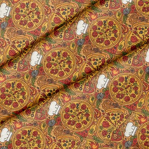 Fabric, Pizza chef hats Pattern, 147 cm wide, polyester, for sewing, crafting, upholstery, DIY projects