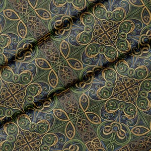 Fabric, Celtic knotwork gold Pattern, 147 cm wide, polyester, for sewing, crafting, upholstery, DIY projects
