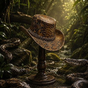 Handmade Snakeskin Leather Cowboy Hat, Genuine Python Snake Skin Western Hat, Exotic Country Style Leather Fedora, Men & Women Outback Hat