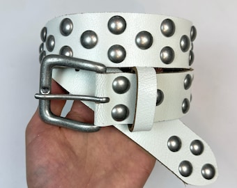 ERL Distressed Rivet Belt White Leather Studded Belt Y2K Vintage Size S