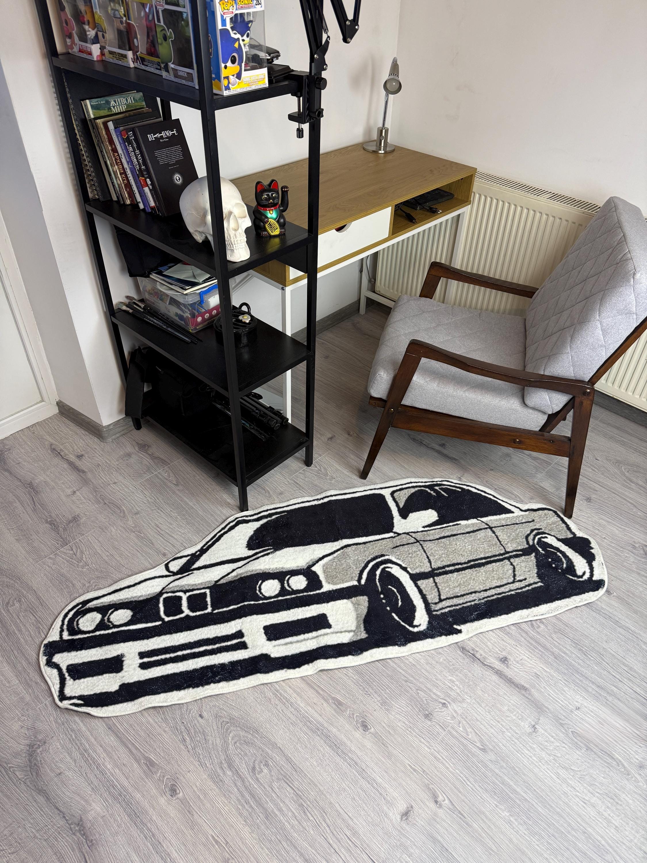 BMW E36 E34 Car Silhouette Rug Black White Tufted Carpet Automotive ...