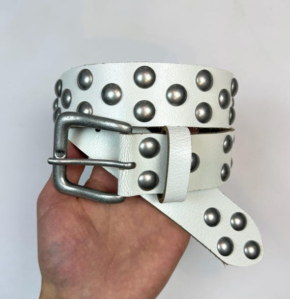 ERL Distressed Rivet Belt White Leather Studded Belt Y2K Vintage Size S
