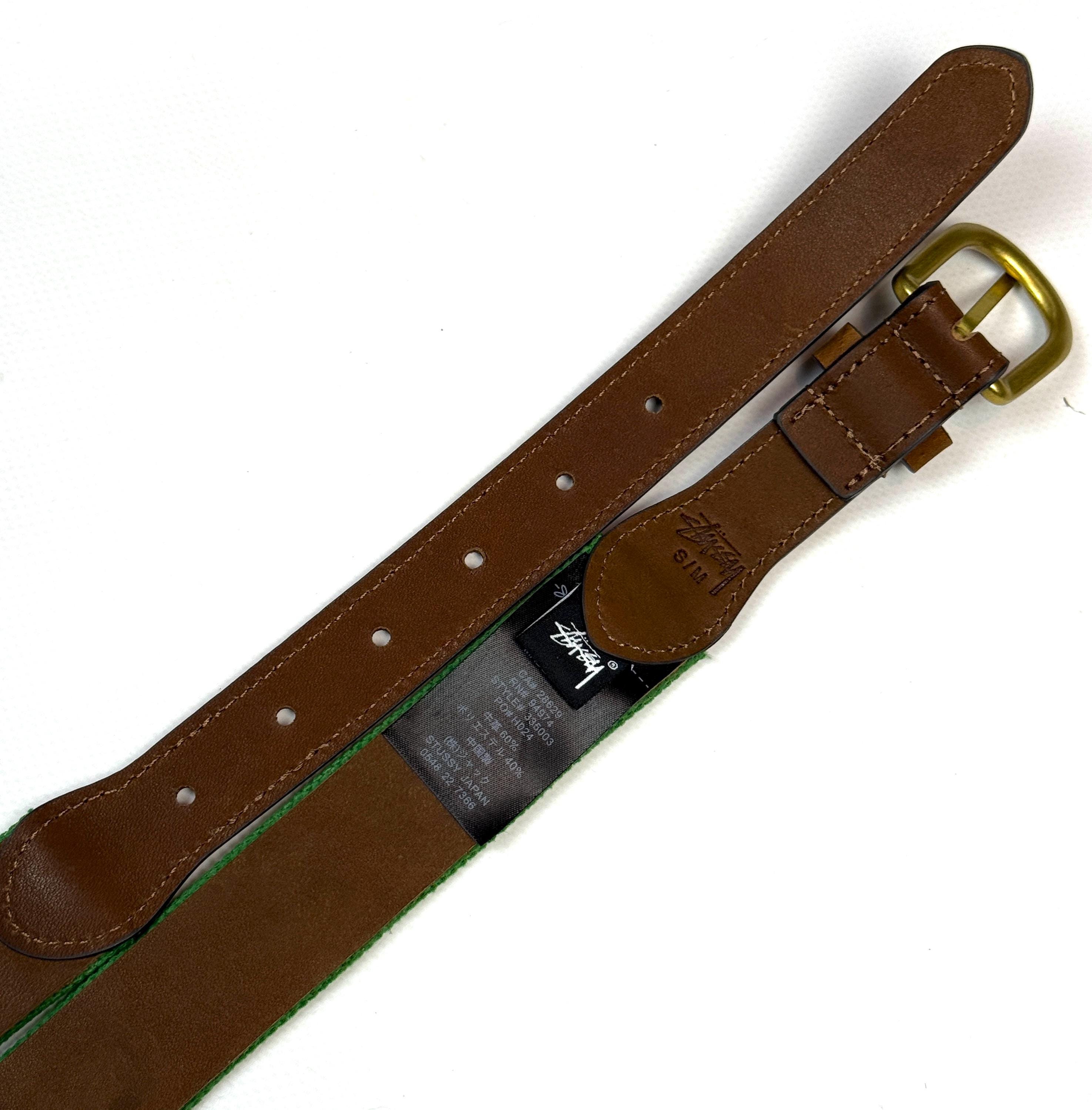 Stussy X Denim Tears Needle Point Leather Nylon Belt Brown S/M L