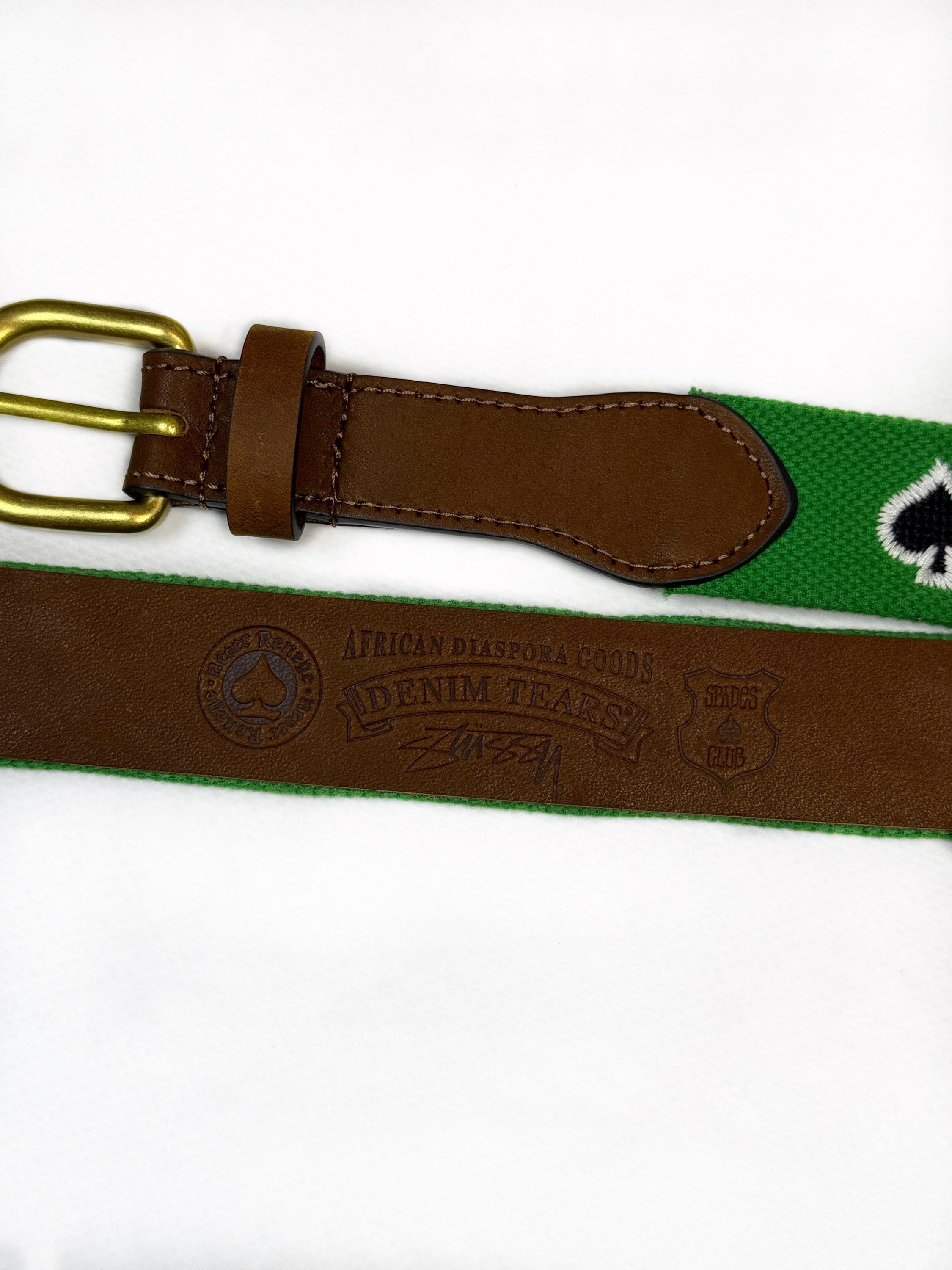 Stussy X Denim Tears Needle Point Leather Nylon Belt Brown S/M L