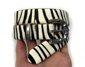 Stussy Bamboo Buckle Zebra Hair Belt Black Unisex Vintage Streetwear S M L XL