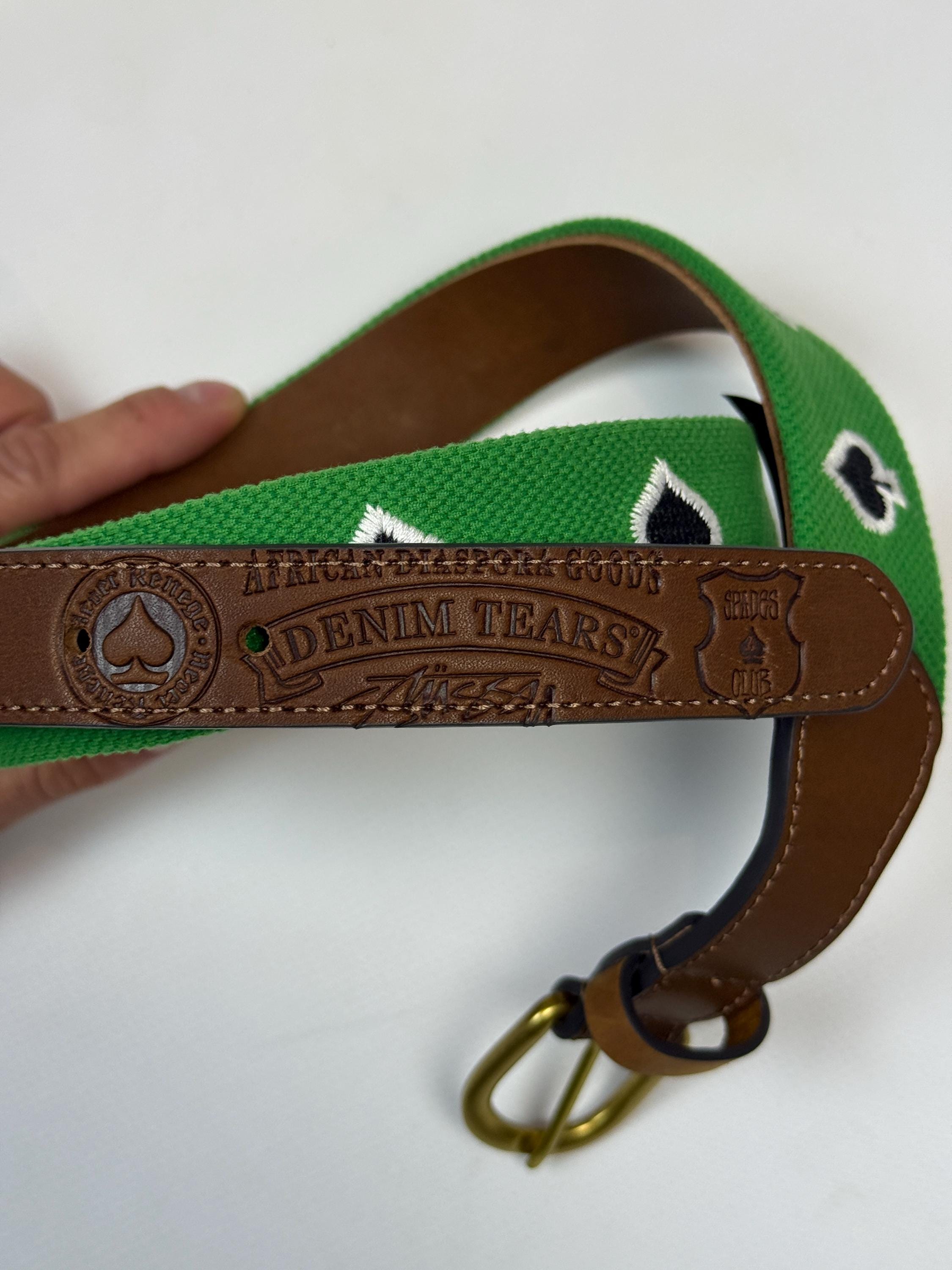 Stussy X Denim Tears Needle Point Leather Nylon Belt Brown S/M L