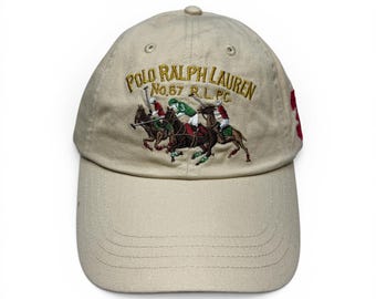 Polo Ralph Lauren Big Pony Polo Players Beige Baseball Cap Hat OSFA